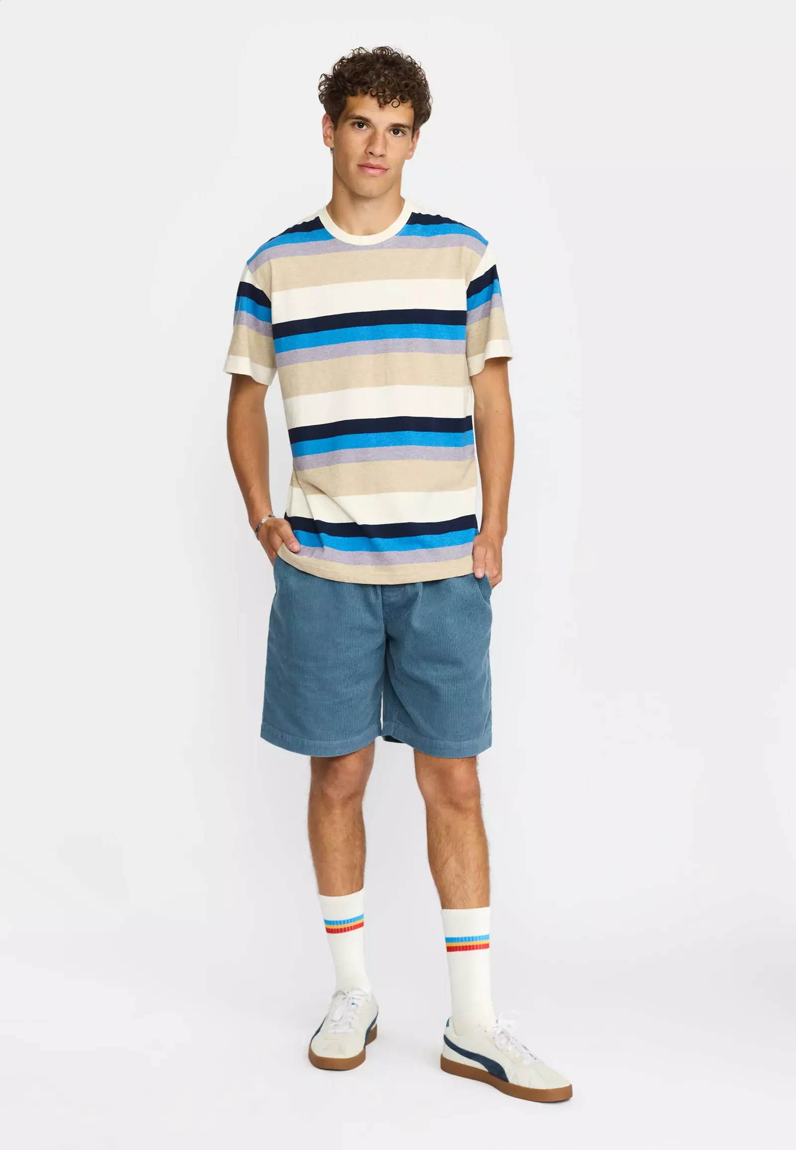 Revolution gestreiftes Loose T-shirt Herren blau